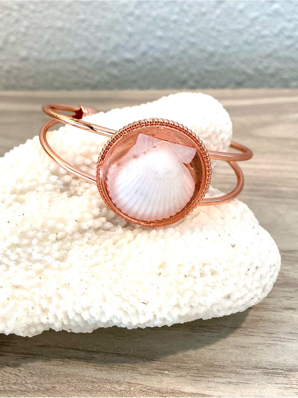 132. Rose Gold Sanibel scallop Shell Cuff Bracelet - Women Jewelry